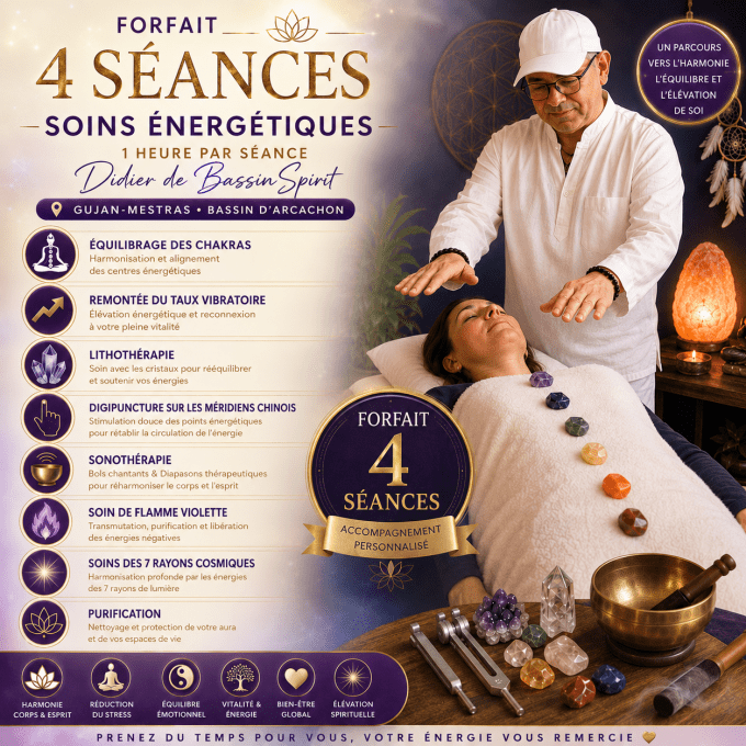 Lot de 4 Séances de Reiki ou soin énergétique d'une Heure