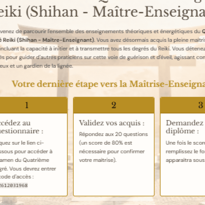 Formation au Quatrieme degré Reiki Maître-Enseignant à distance