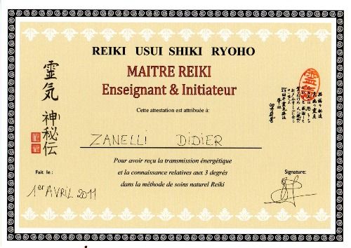 Diplôme de Maitre Reiki 